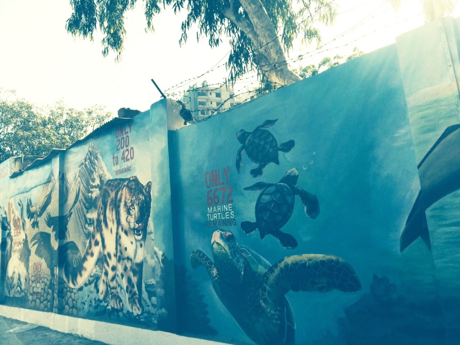 Pictures of peace  walls on Hoshang Road carry messages for the public